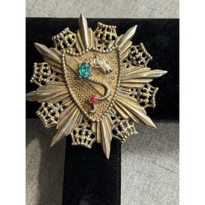 Vintage 3" Heraldic Shield Starburst Pendant with Green & Red Stones